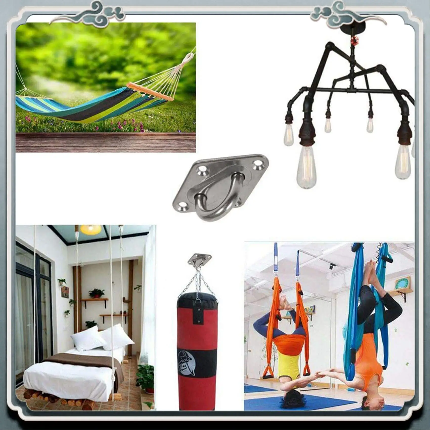 AC76-3X Heavy Duty Hammock Hanging Kit Eye Plates Ceiling Wall Mount Anchor Hooks Hanger For Hammock Swing Chair
