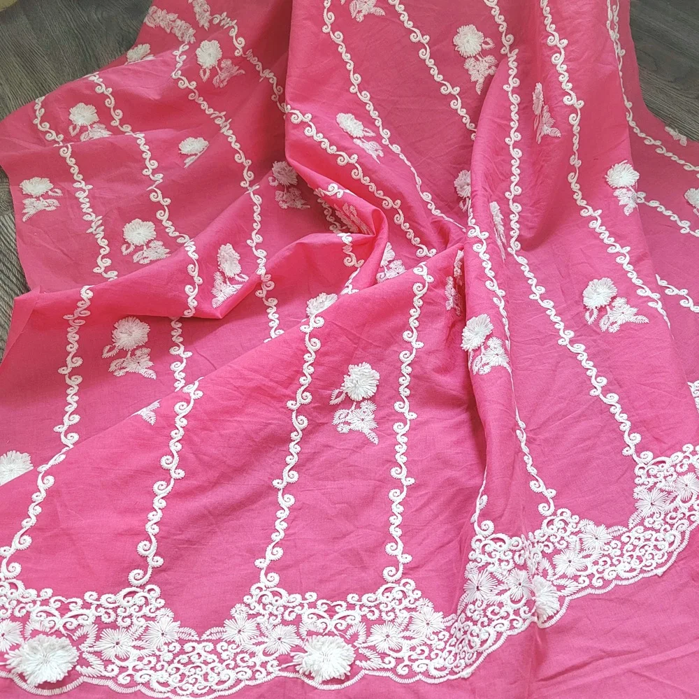 

Elegance Pink Cotton Fabric Milk Silk 3D Embroidered Lace Fabric African Swiss High Quality Fabric for Dress Home Decor Fabric