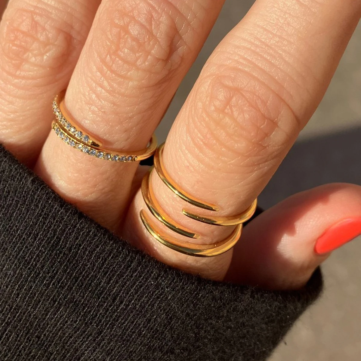 

AIKOER Minimalist 18K Gold Color Plated Stainless Steel Line Open Ring Irregular Line Stackable Ring Women's Accessories Party G