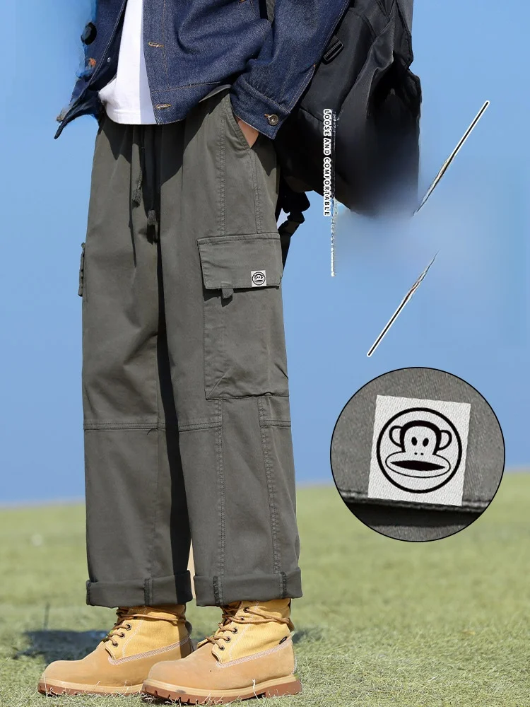 

PaulFrank Loose Straight Leg Men's Workwear Pants Spring Autumn Vintage Casual Trousers Comfortable Cotton Blend Youth Sle