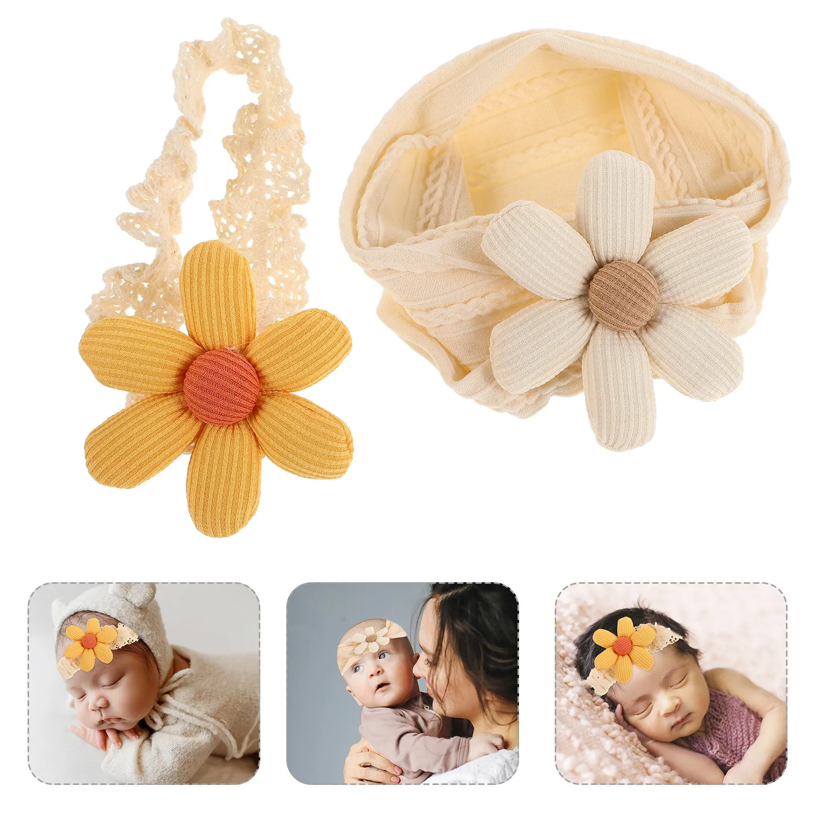

2Pcs Baby Flower Headbands Soft Nylon Newborn Hair Accessories for Toddler Girls Photography Infant Headbands Headdress for Girl