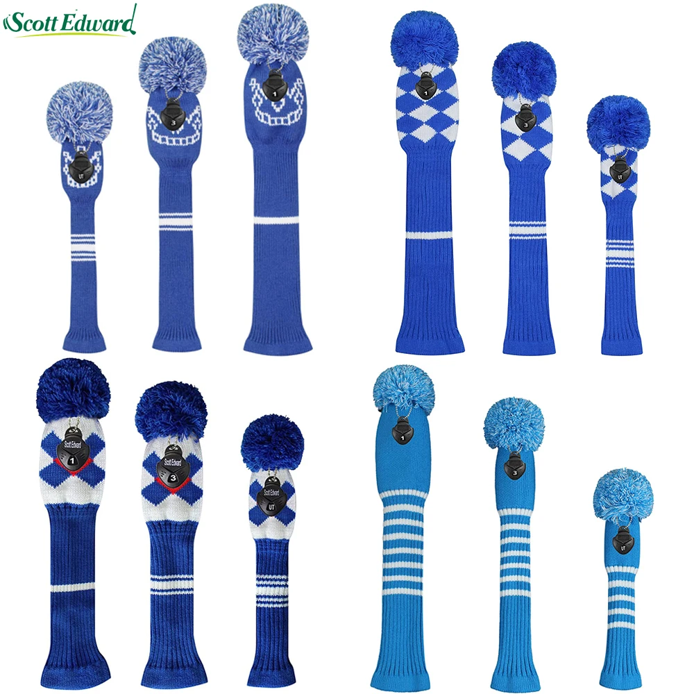 

3 Pcs/set Blue Golf clubs Headcover Knitted Hybrid UT Driver Fairway Wood 1 3 5 Wood Knitting