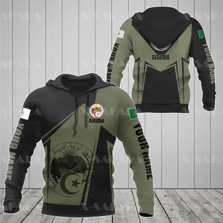 Nom personnalisé drapeau ALGERIA blason impression 3D sweat à capuche avec fermeture éclair hommes pull sweat à capuche Jersey survêtement vêtements d'extérieur manteau décontracté