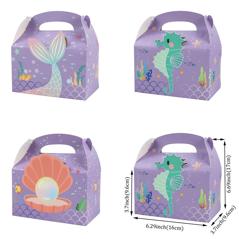 

50PCS Under the Sea Theme Treat Box Biscuit Baking Apple Paper Box for Guests Birthday Party Goodies Bag Packaging Favors