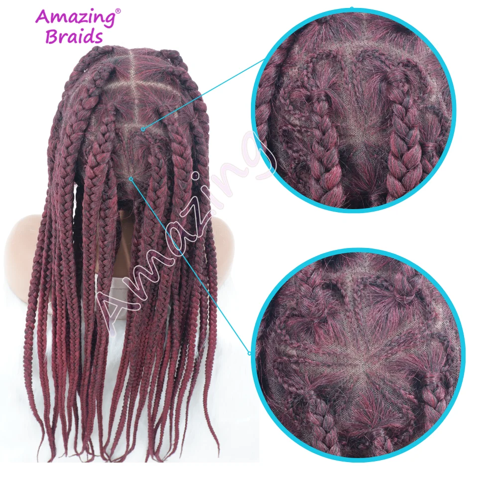 Synthetic Hair Lace Front Knotless Box Braided Wigs for Women Full Lace Frontal Braid Wigs with Baby Hair Braided Wig 36 Inch