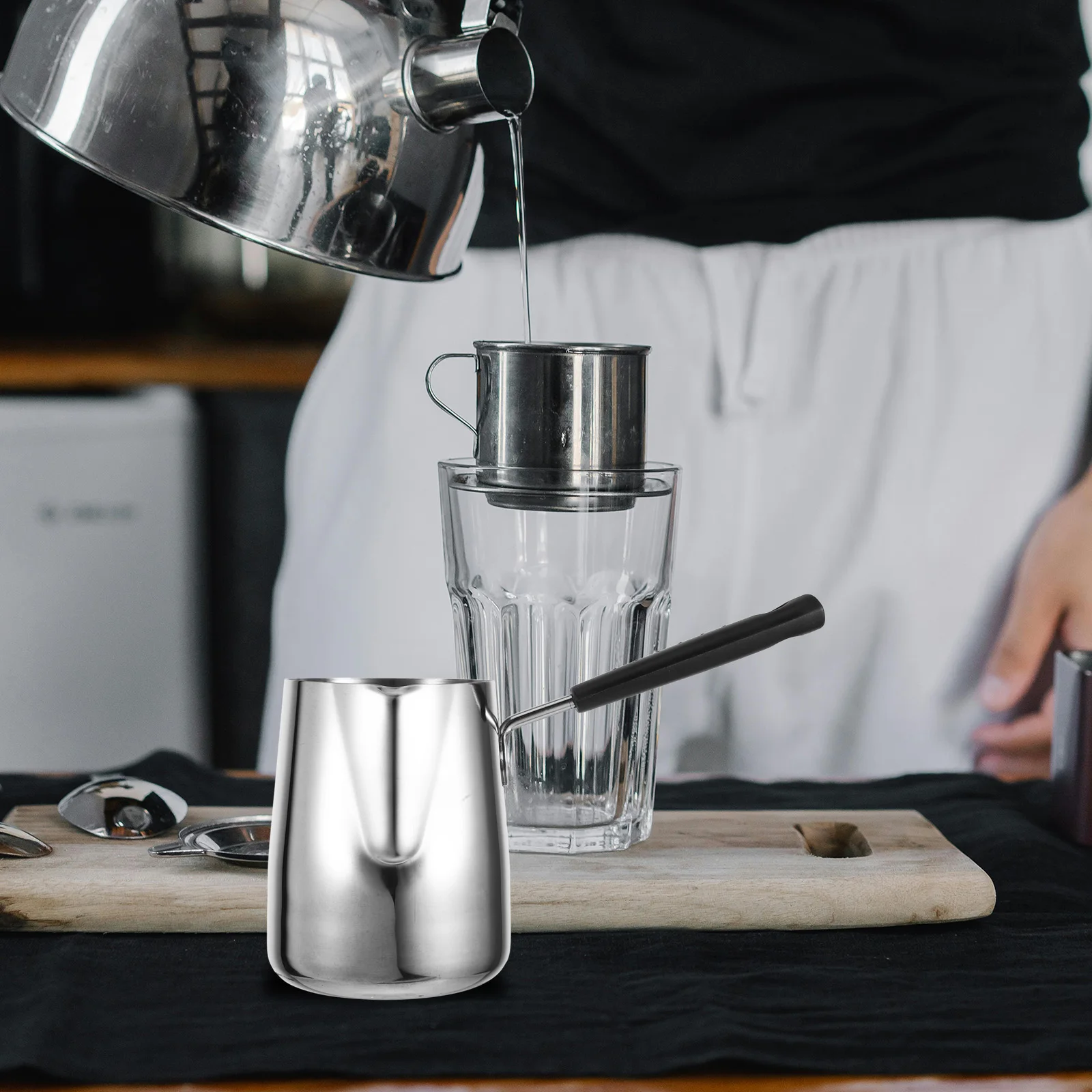 

Large Coffee Pot Insulation Stainless Steel Wide Bottoms Chocolate Melting Butter warmer Greek coffee maker milk pot