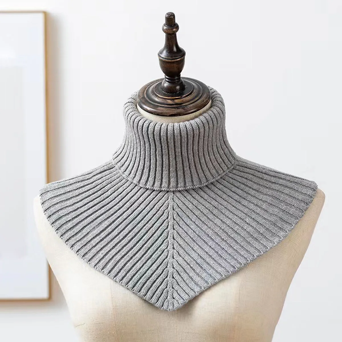 Picture 6: Plain Women Warm Turtleneck Neck Warmer Detachable Winter Windproof Scarf Women Winter Knitted Cotton False Collar Scarf