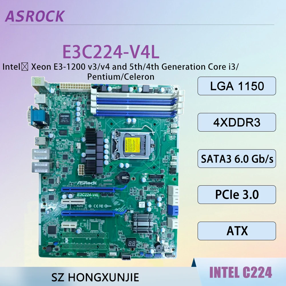 ASROCK E3C224-V4L Server Board Motherboard LGA 1150 CPU 4th and 5th E3-1231 V3 E3-1240 V3 I3-4130 E3-1245 V4 Pentium G3220 ATX