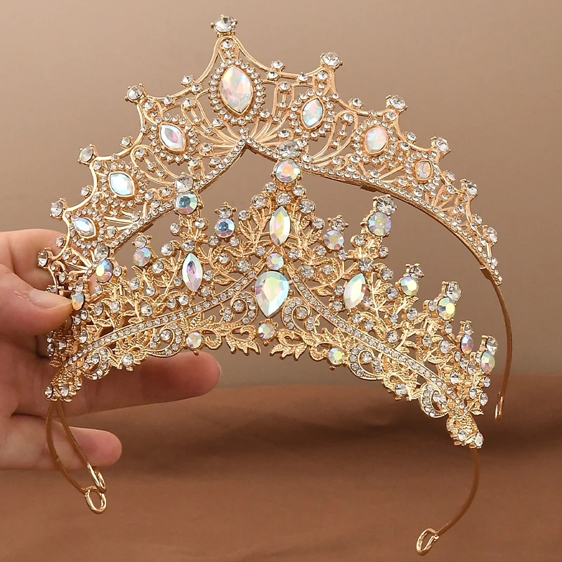 

2-piece combination fashionable crystal birthday party headwear retro queen crown girl dance party wedding bride crown