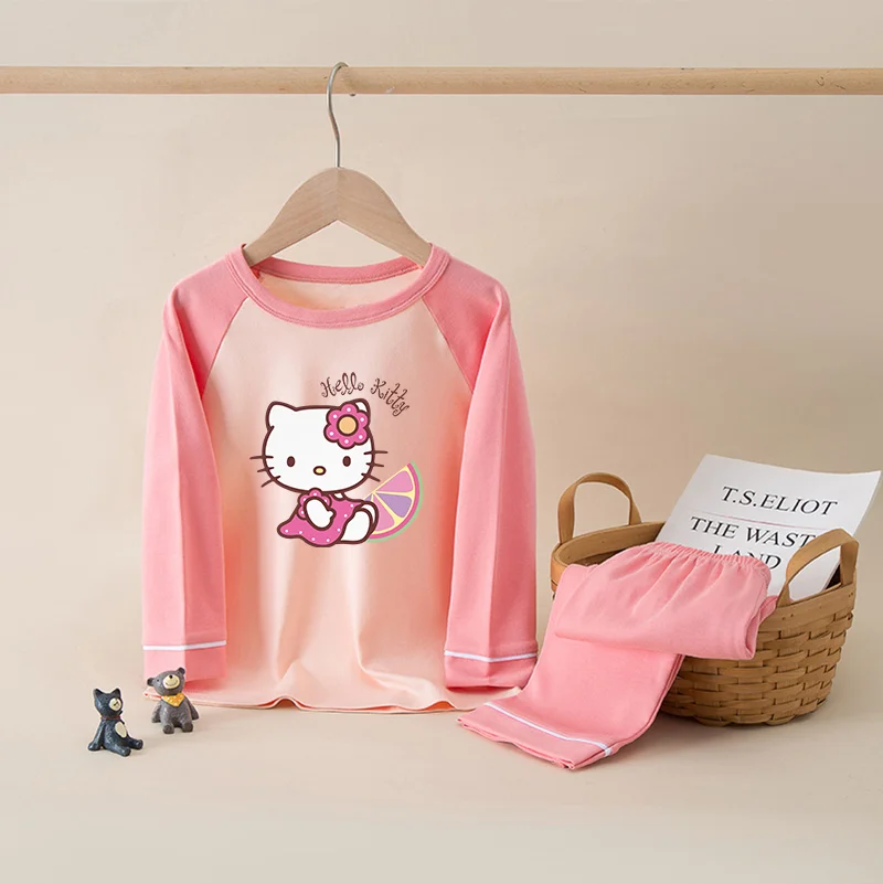 Fashin Hello Kitty 100% Cotton Kids Pajamas Sets Baby Girls Boys Clothes Pijamas Cartoon Long Sleeve Tshirt+Pants