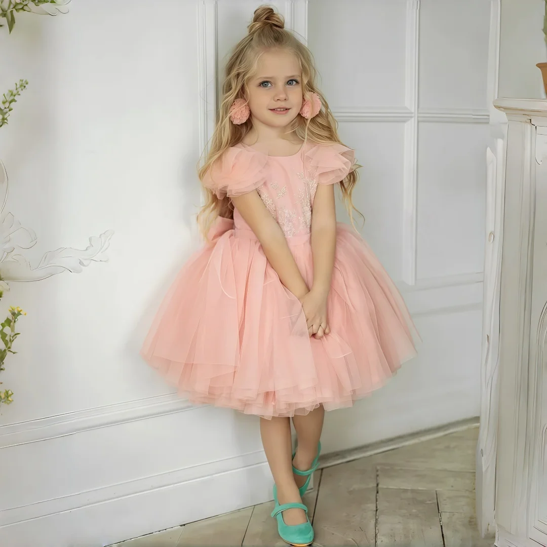 

Pink A-Line Dress Layered Party Evening Gown Flower Girl Dress Women's Wedding Party Attire Dress свадебное платье