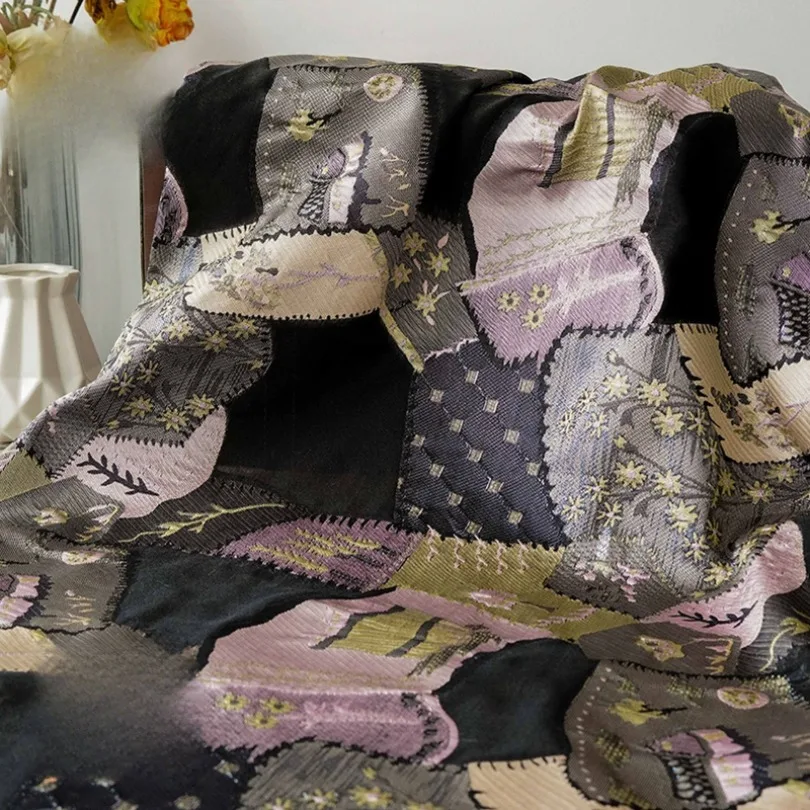 مرقع الأزهار مايكرو الجاكار النسيج شير خمر قاسية المنسوجة لفستان ثوب معطف الرجعية أزياء الربيع الصيف #2