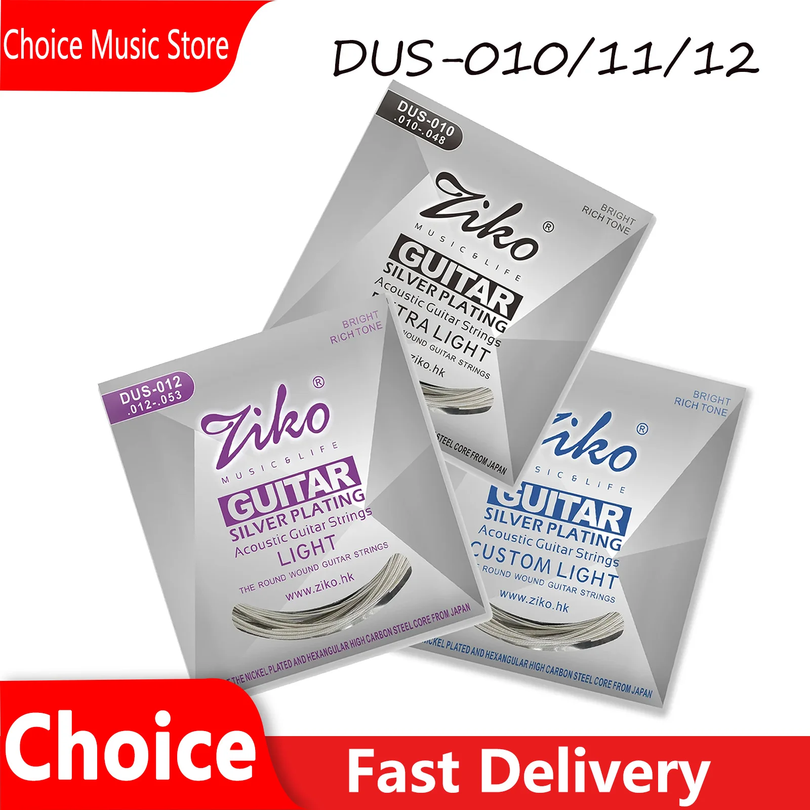 Ziko مجموعة أوتار الجيتار الصوتي 010 011 012 طلاء الفضة 6 سلاسل الآلات الموسيقية ملحقات الجيتار الصوتي