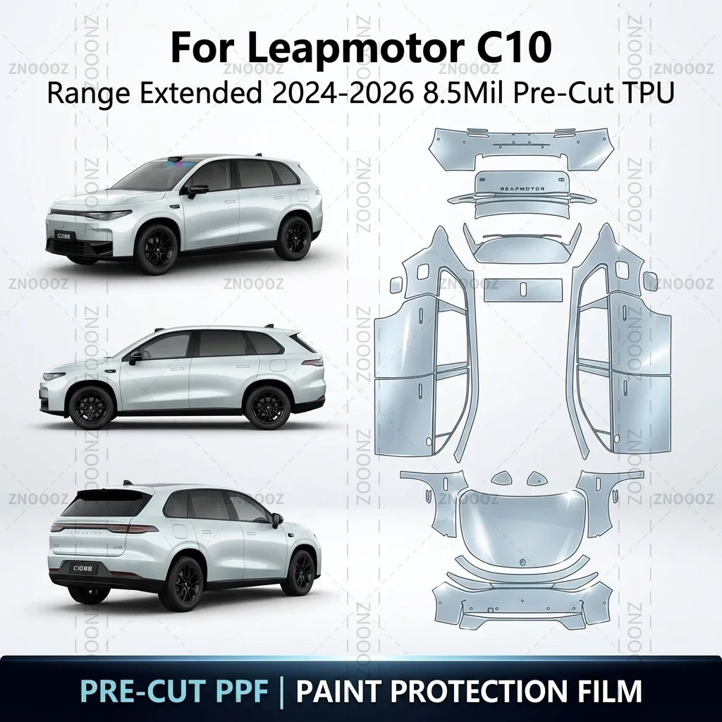 For Leapmotor C10 Range Extended 2024-2026 8.5Mil Pre-Cut TPU PPF Self Healing Anti Full Vehicle Glossy Clear Matte Black