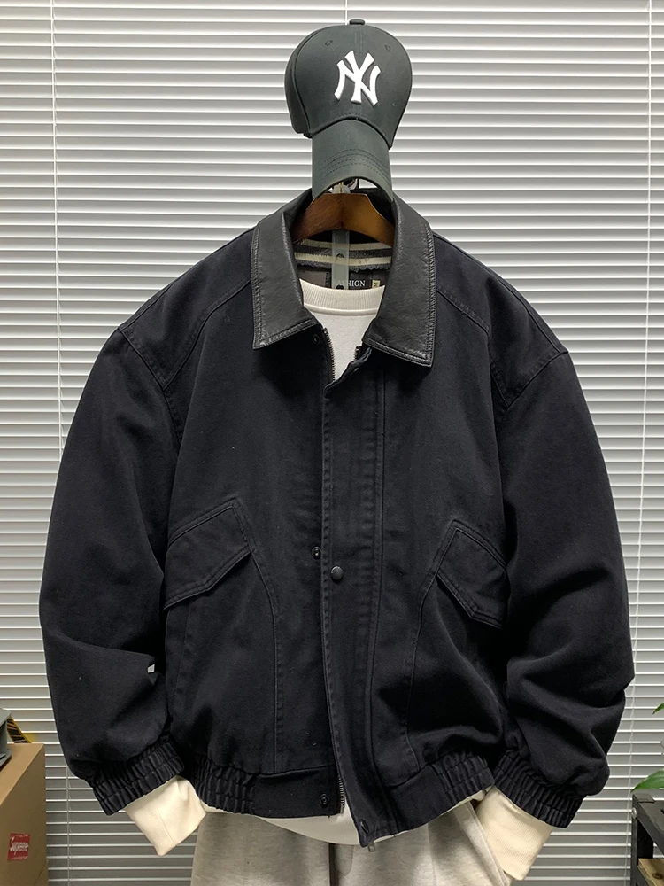 

Куртка в американском стиле с воротником из искусственной кожи, мужская повседневная свободная модная рабочая одежда, верхняя одежда на весну и осень