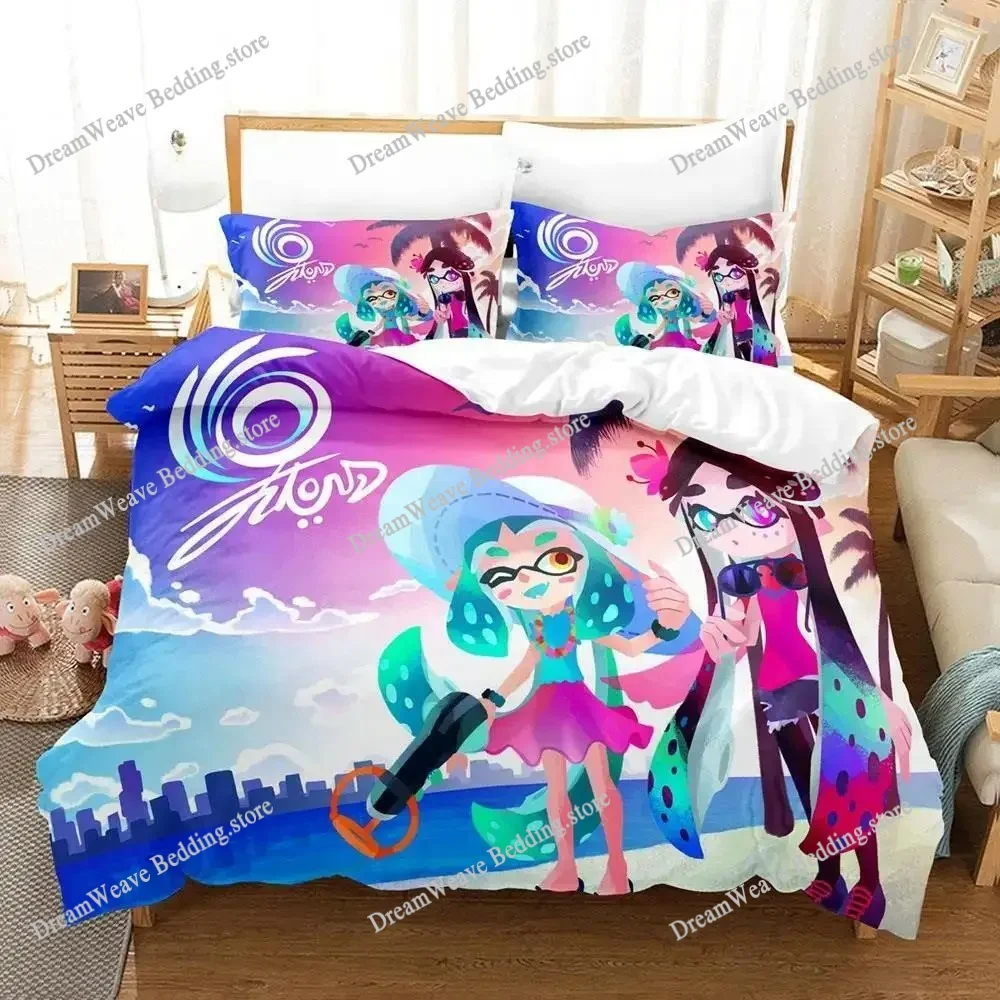 

Kawaii Game Splatoon 3 Bedding Set Single Twin Full Queen King Size Bed Set Adult Kid Bedroom Duvet Cover Sets Bed Sheet Set