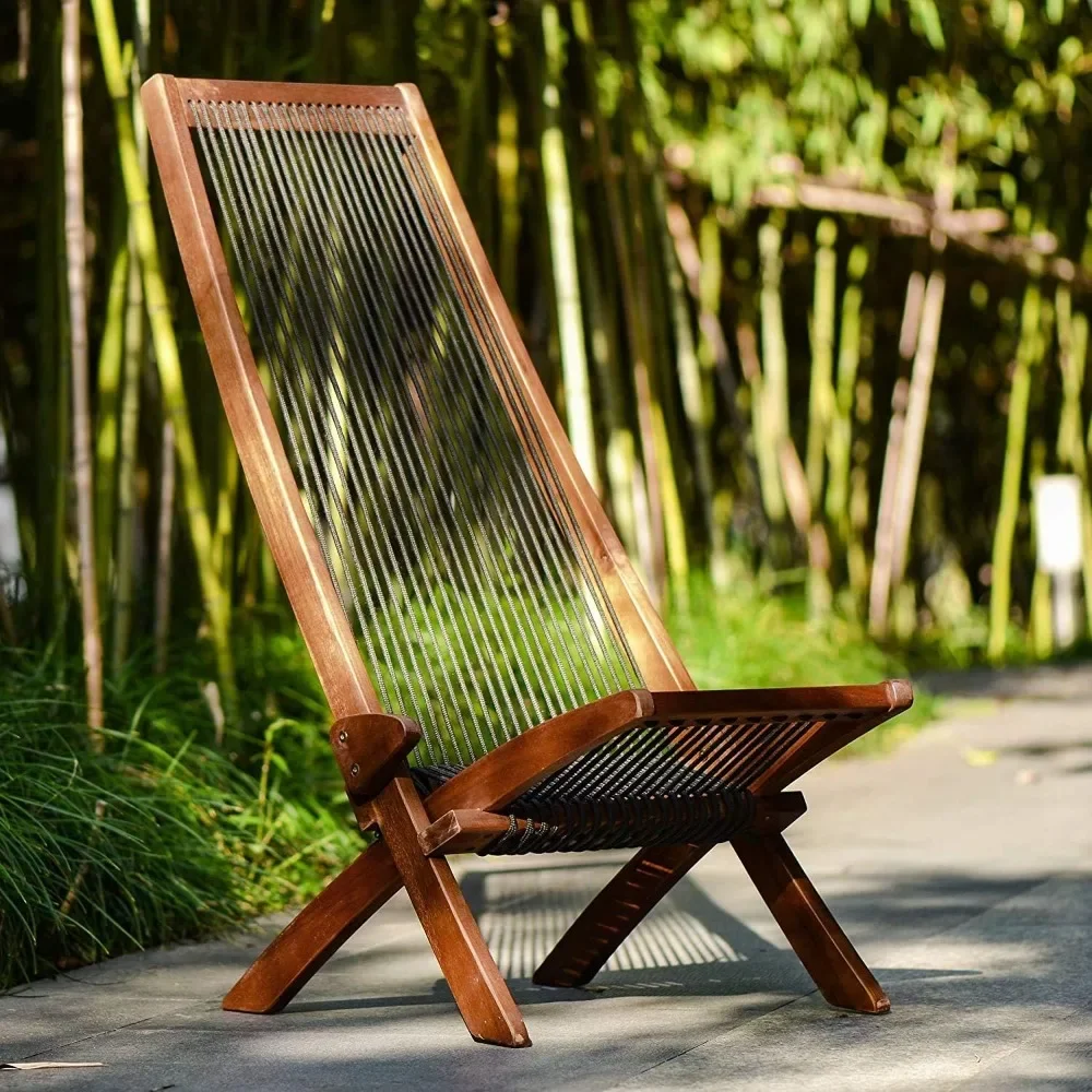 Folding Wooden Outdoor Lounge Chair Low Profile Acacia Wood Lounge Chair for The Patio Porch Deck Balcony Lawn Garden