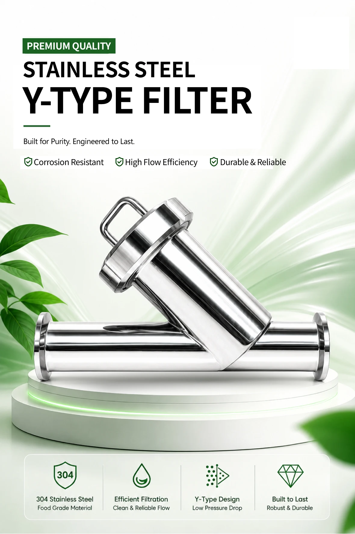 Mirror Polished Sanitary Stainless Steel Y Type Strainer SS304 Tri Clamp Y Filter For Food Beverage Pipeline