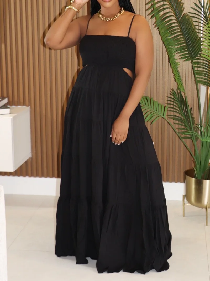 KEXU موضة الشارع المرأة مثير قطع حزام ألف خط ماكسي فستان طويل 2025 عطلة عطلة حفلة عيد ميلاد فساتين Vestidos