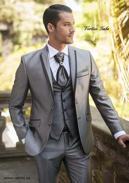 2023 neuesten Casual Fashion Design Männer Anzüge Hochzeit Silber Glanz Material 3 Stück Hochzeit Party Prom Smoking Jacke Hosen Weste