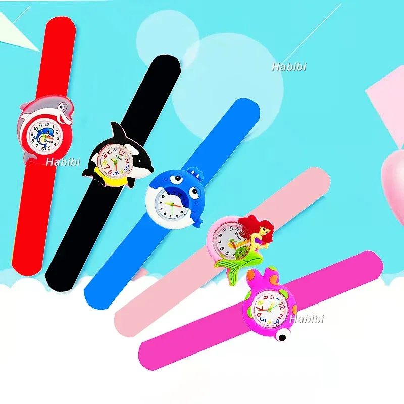 3D Dolphin Shark Toy Children Watch Boys Girls Students Clock Slap Bracelet Kids Birthday Party Gift Baby Cartoon Fish Watches