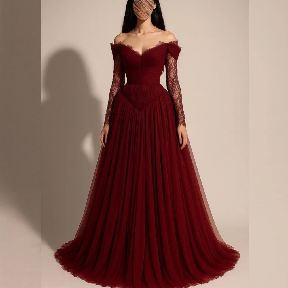 فساتين طويلة مخصصة مكشوفة الكتف وأكمام طويلة على شكل حرف a فستان سهرة نسائي مناسبة مخصصة لحفلات الزفاف الأنيقة