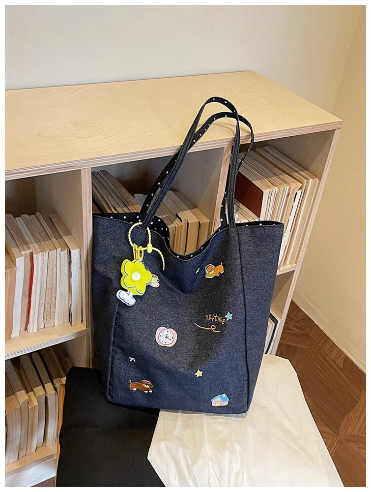 Korean Cute Printed Tote Bag 2026 New Summer Leisure Fashion Classroom Commuter Shoulder Bag Large Capacity Women's Handbag