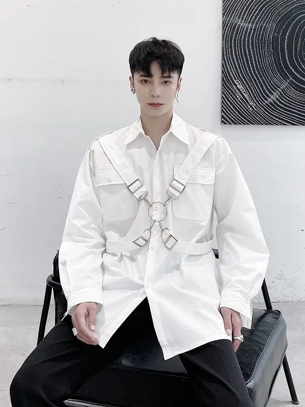 

Street Sle Men's irt Metal Strap Loose Long Sve Faionable Men's Clothing Brand Street Cool Loose Long Sve irt