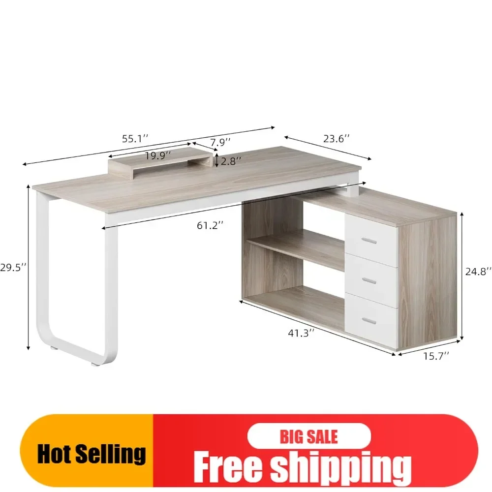 

BestsellerBestsellerBestsellerEasy Assembly l shaped desk with drawers and shelves, 55" office desk with storage, removable moni