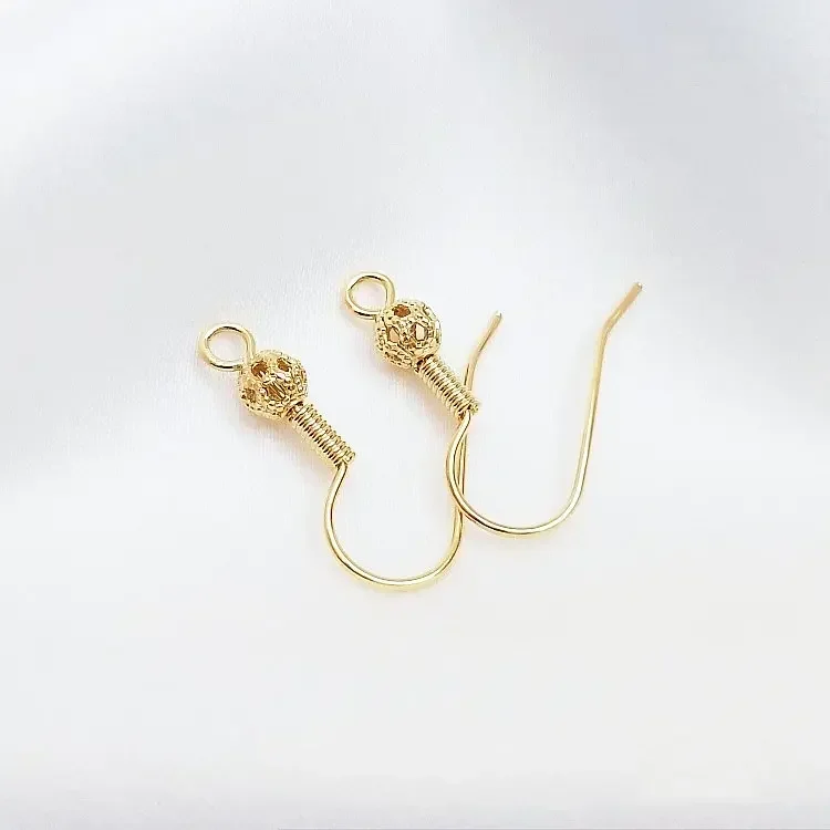 20PCS  diy earrings accessories thick 14k gold plated earring hooks findings flower ball spring silver earwire wholesale