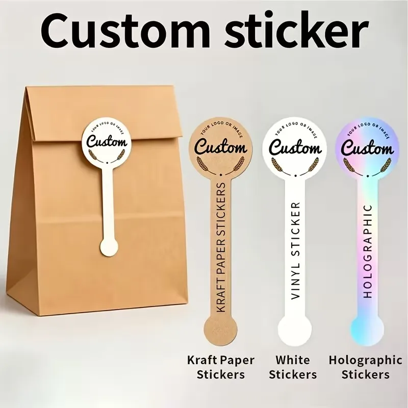 Custom Packaging Sealing Stickers, Personalized Logos and Text Labels, Round and Long Adhesive Stickers, Suitable for Bags, Boxes, Baking, and Small Business Packaging, Available in Kraft Paper, White, and Holographic Materials