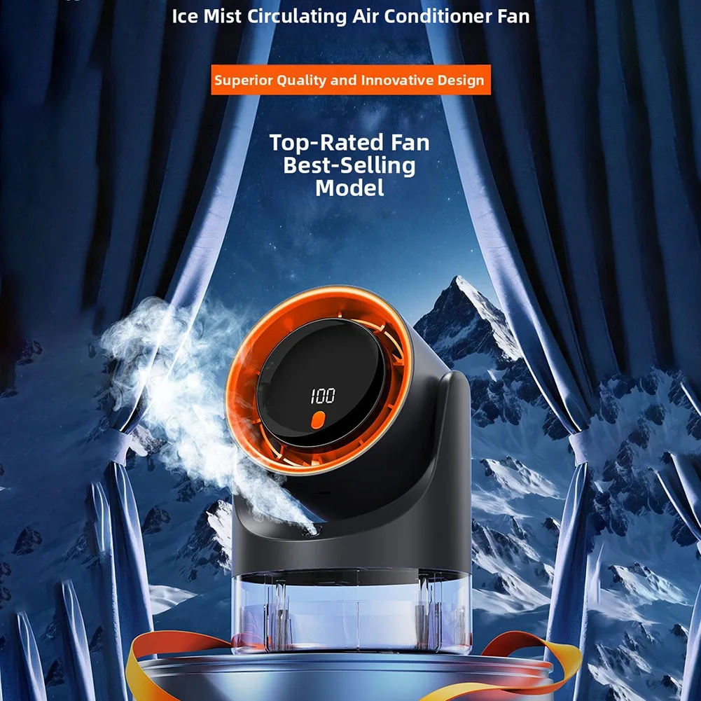1 Set  Desktop Bladeless Electric Fan Ambient Light Energy Efficient Silent TurboType-C Power Supply Fan 100 Speed Cooler Parts