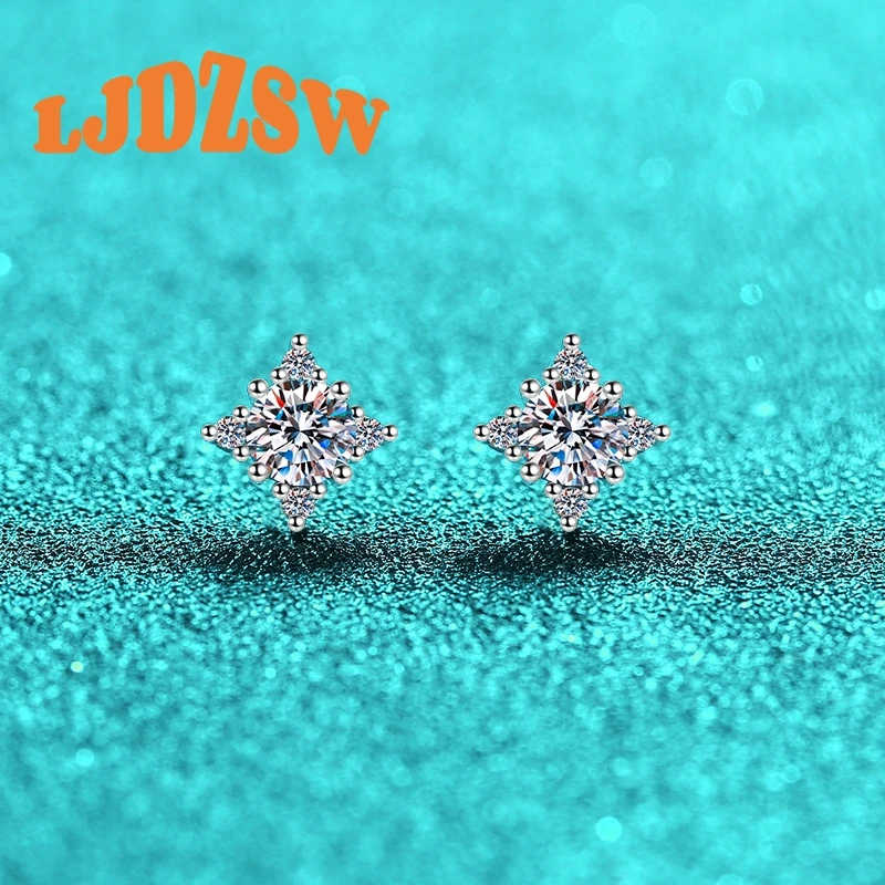 Romantic 0.5ct Moissanite Starburst Stud Earrings S925 Sterling Silver Setting Brilliant Cut Ideal Perfect Gift for Women