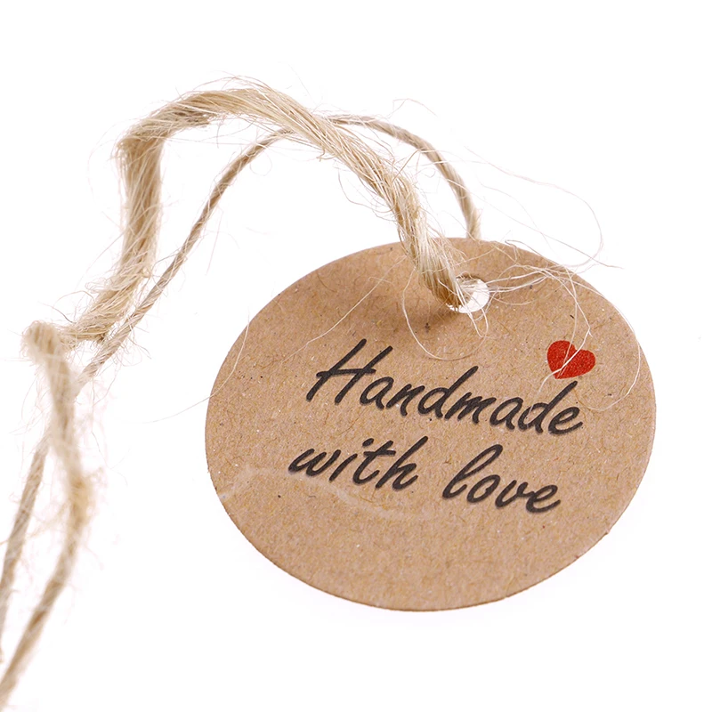 100pcs/lot Handmade With Love Labels Hang Tags Blank Kraft Paper With 20m String Tag Labels Party Favors Gift