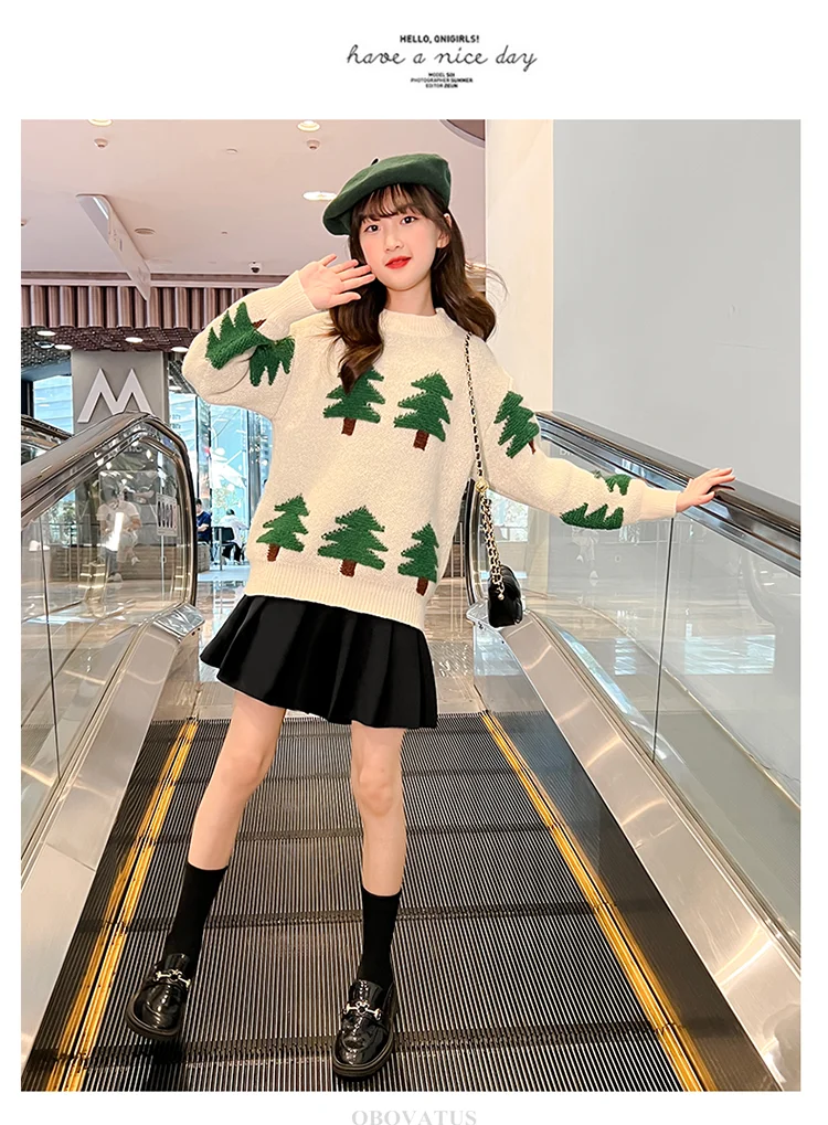 Strickpullover für Teenager mit Baum-Motiv für Mädchen, Neujahrs-Strickkleidung, hochwertige Weihnachts-Strickwaren für Kinder. – Detail 5