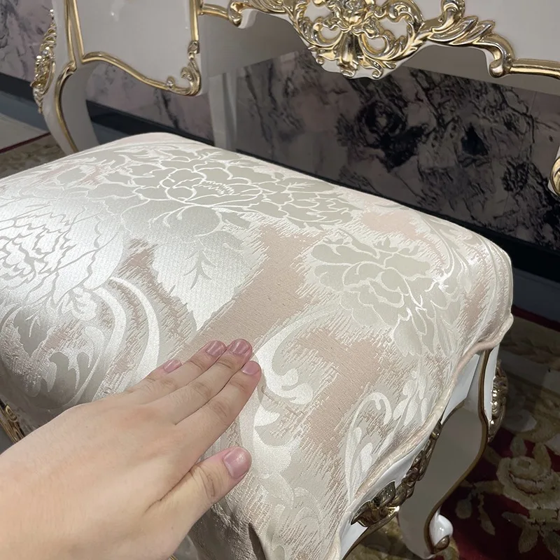 French fabric makeup stool, European court luxury solid wood carving stool, bedroom embroidery shoe changing stool