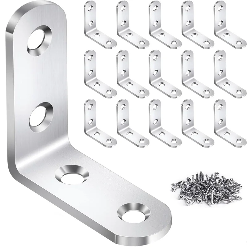 Rustproof Right Angle Bracket Set,，2 Options:20Pcs(4 Brackets+16 Screws)/60Pcs(12 Brackets+48 Screws), for Wooden Furniture