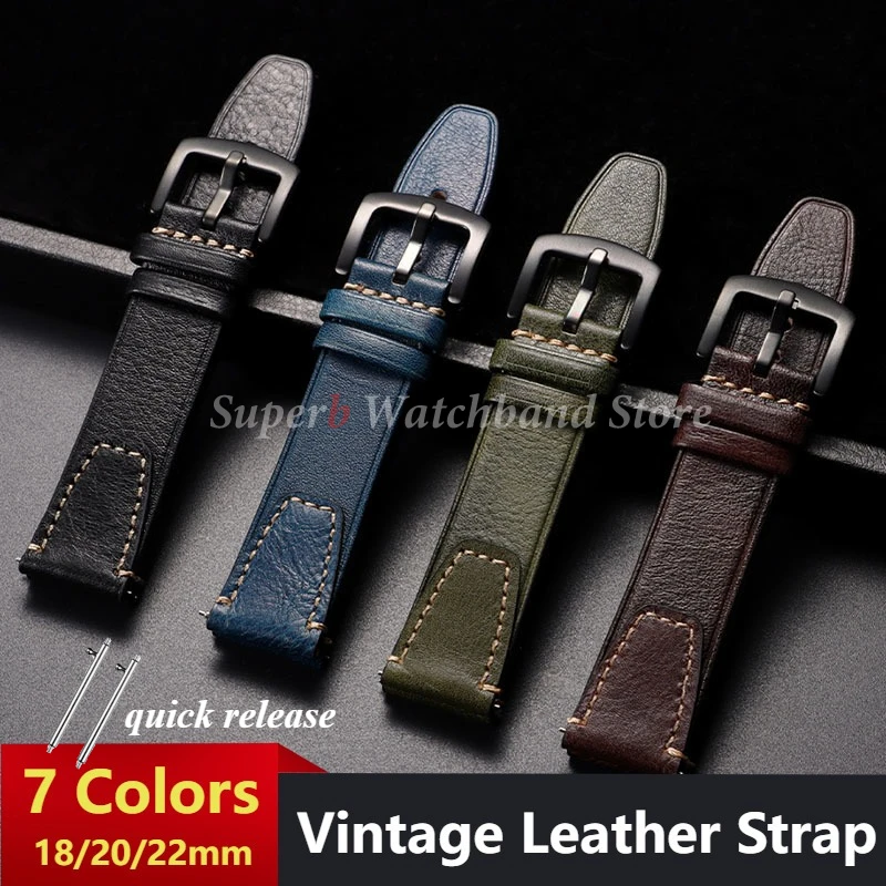 Retro pulseira de couro genuíno para seiko 18mm 20mm 22mm costura pulseiras de relógio para omega masculino feminino pulseira de liberação rápida