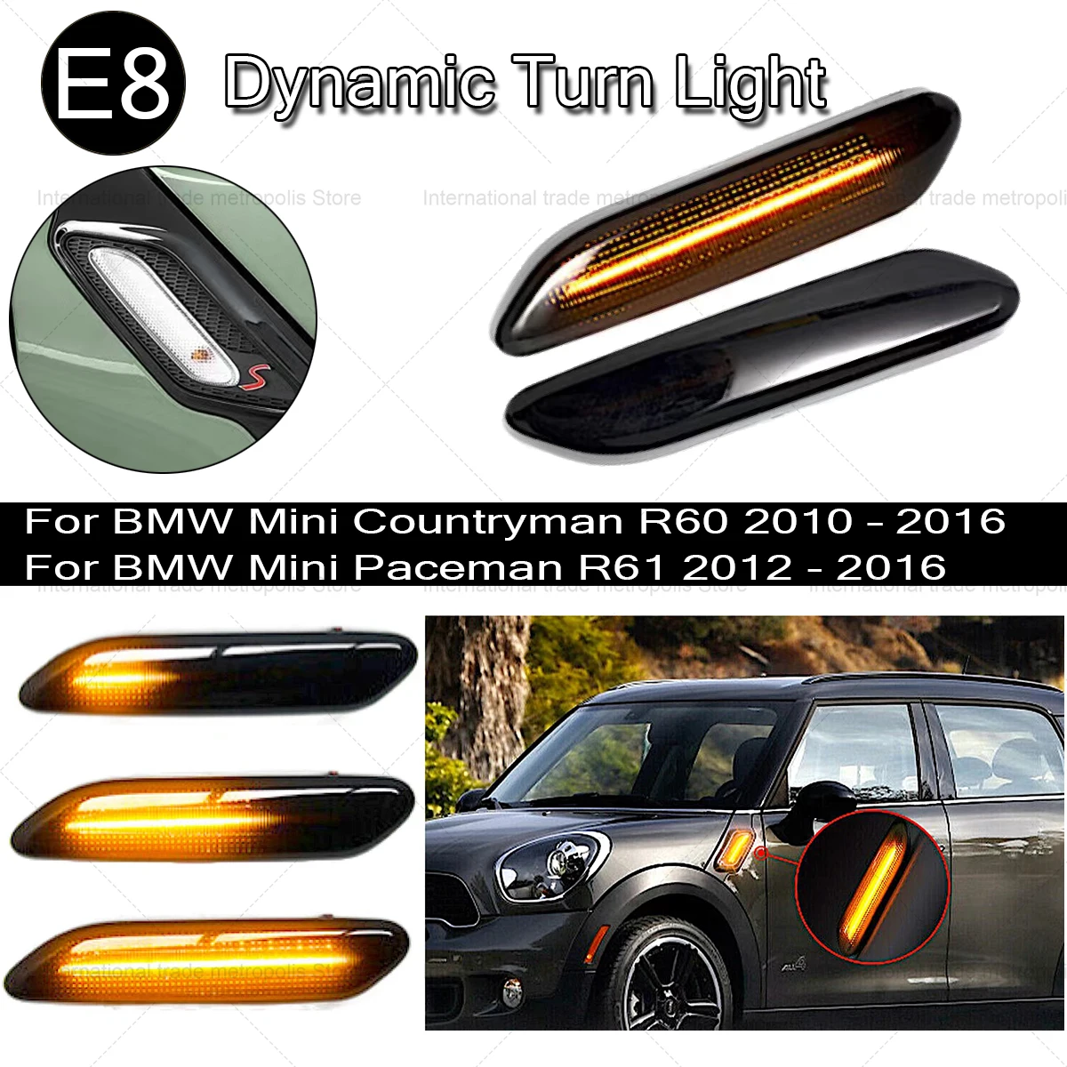 For BMW MINI COOPER R60 R61 COUNTRYMAN PACEMAN Dynamic scroll flashing LED Side Marker Indicator Lamp Turn Signal Fender Lights