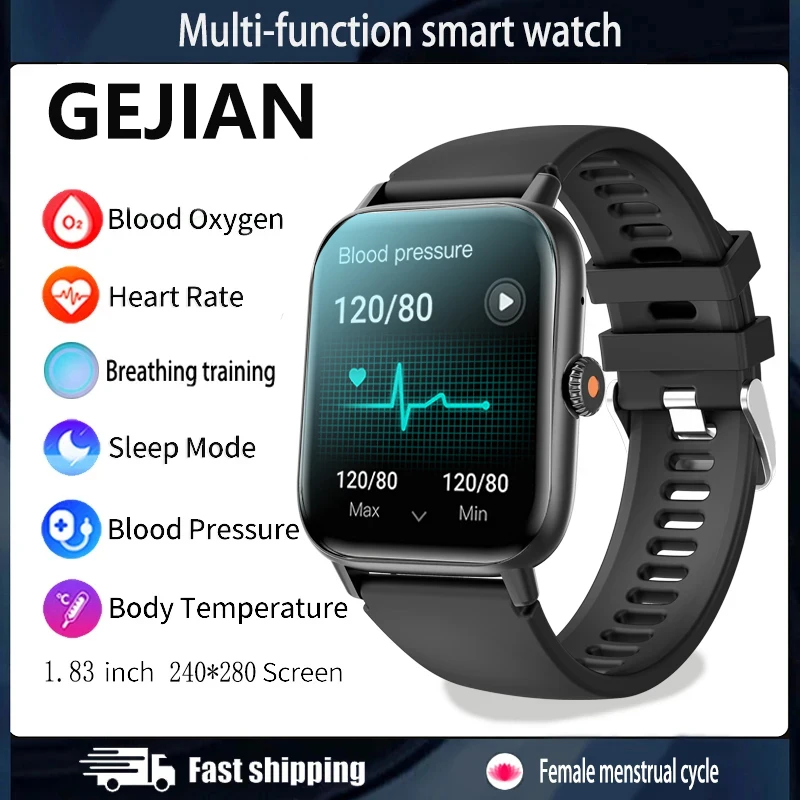 GEJIAN جديد الرجال ساعة ذكية 1.83 بوصة HD شاشة معدل ضربات القلب الأكسجين في الدم مراقبة ضغط الدم بلوتوث دعوة النساء Smartwatch #1