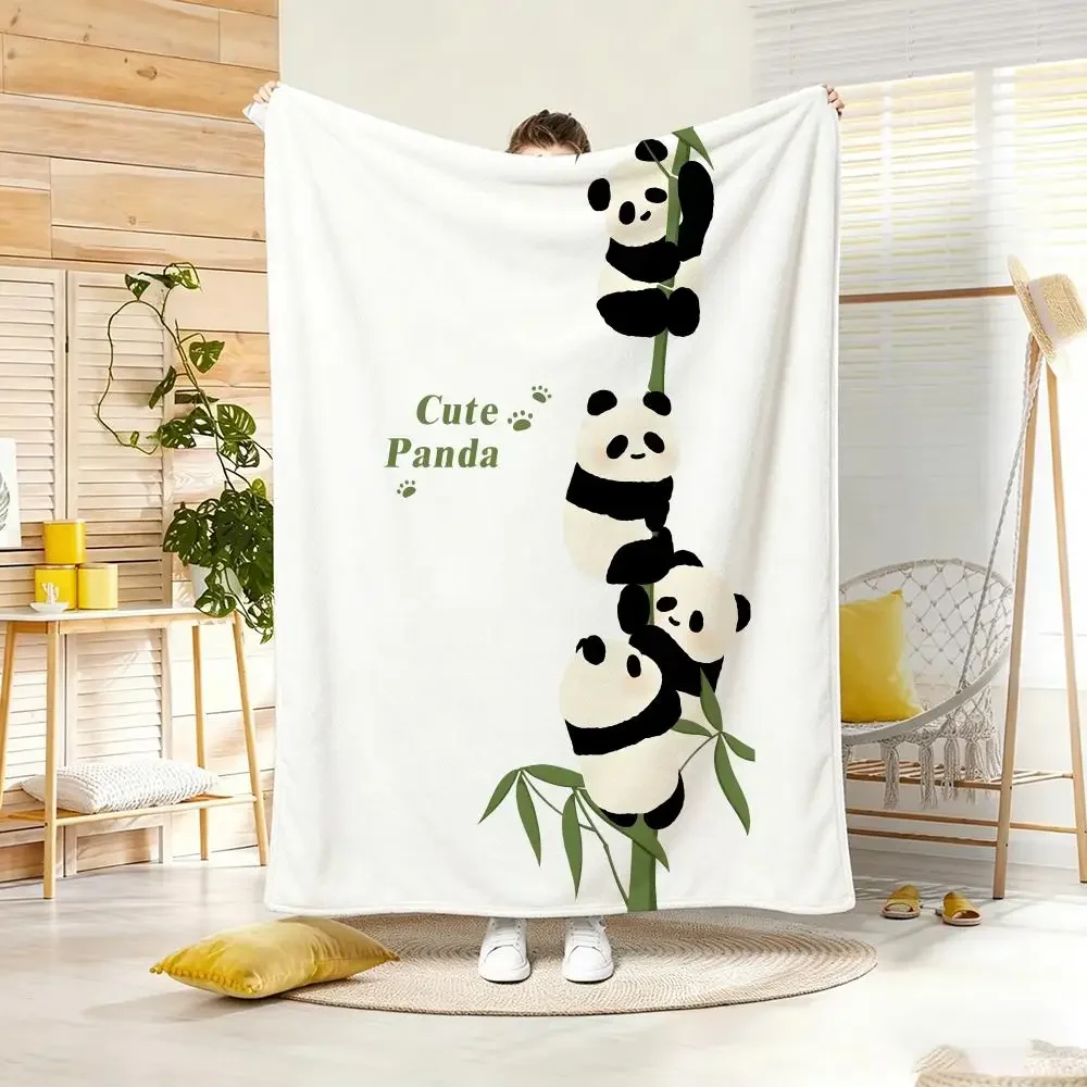 Cute Stacked Panda on Bamboo Graphic Throw Lightweight  Flannel Blanket Soft Skin-friendly for Summer Cooling