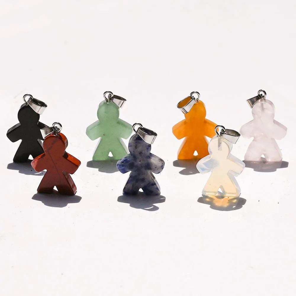 1pc Natural Crystal Character Figure Shape Pendant Boy Girl Healing Crystal Amethyst Agate Mini Cute Stone Pendants Coulple Gift
