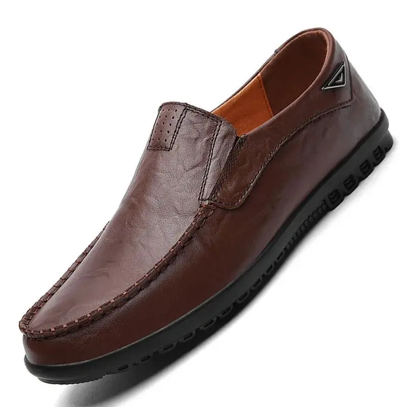 

Casual Luxury Brand Genuine Leather Men Shoes Soft Mens Loaf round Toe Fabric Lined Linen Upgraded Comfort Slip-On Sneakers