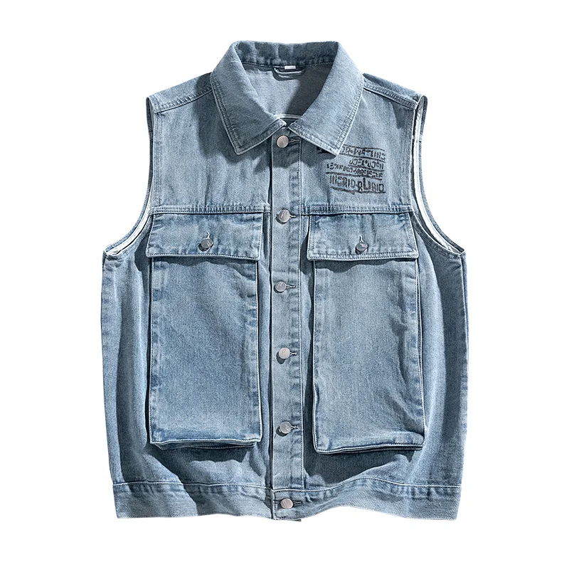 

New men s vest trendy denim vest spring and autumn styles fashionable denim vest loose and lightweight high street men s vest