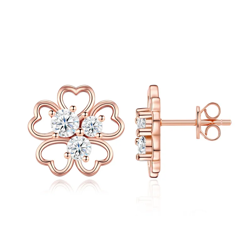 ZFSILVER Fashion 925 Silver Moissanite Classic Trend Design Heart Flower Earring For Charm Women Accessories Jewelry Gift E18107