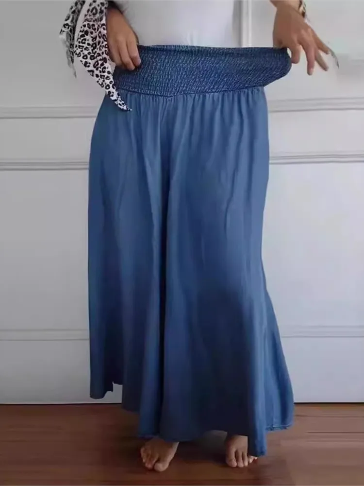 New 2025 Women's Spring Summer Casual Loose Wide Leg Pants Fashion High Waist Solid Color With Pocket Long Pants Female Trousers