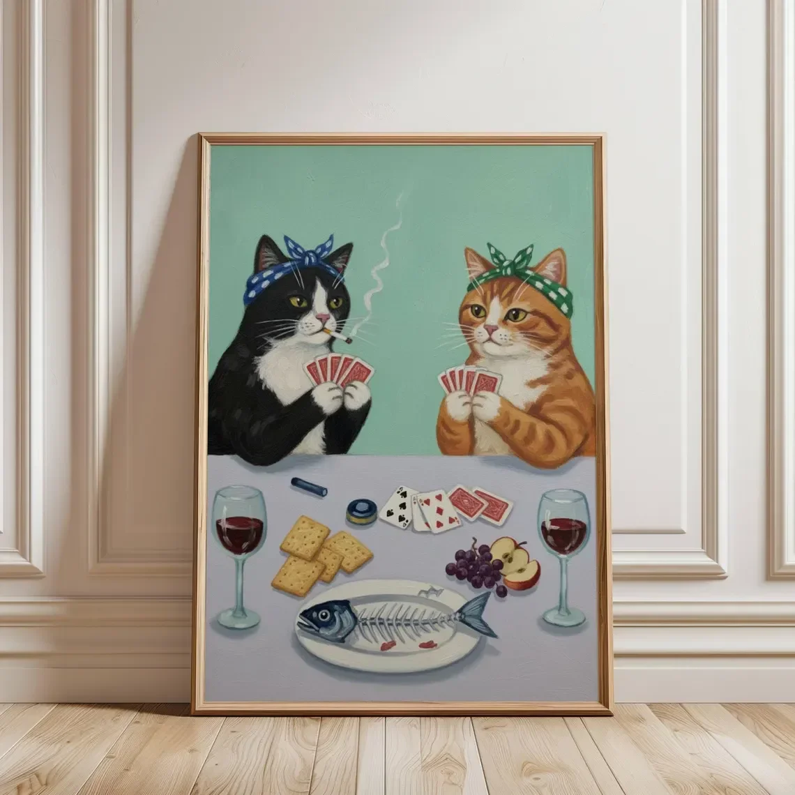 Cats Playing Cards Digital Wall Art Smoking Cat Poster Funny Cat Lover Art Gift Kitschy Wall Decor Colorful Cat Poster Quirky Ca