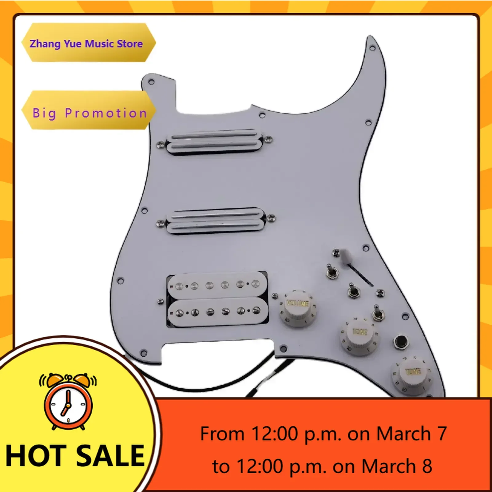 Q-X Music Store-Prewired Pickguard Pickups Alnico V Humbucker Pickup Single Cut Features Wiring Harness Guitar White Set