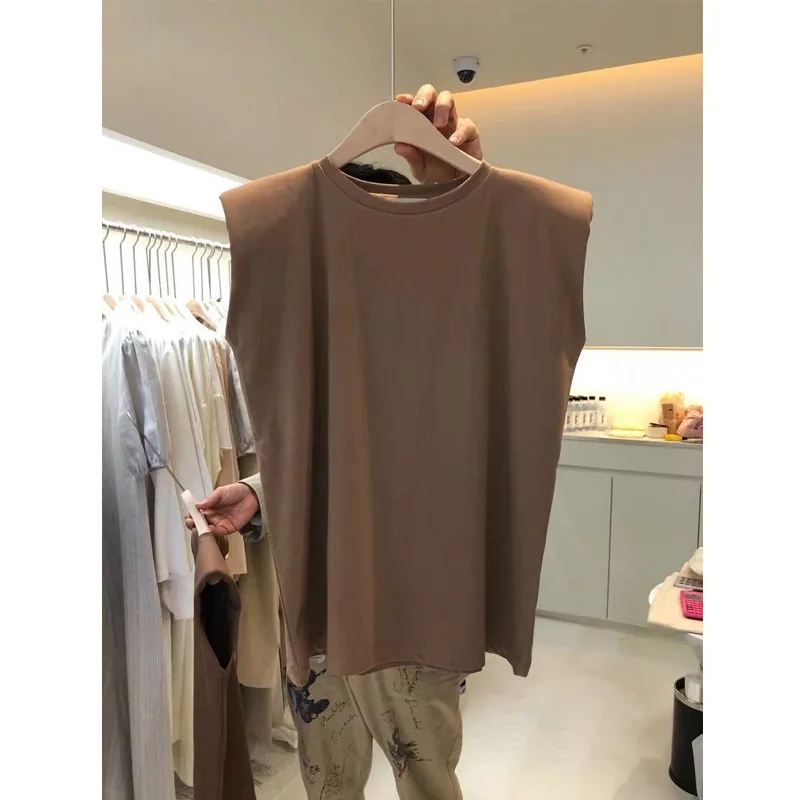 

Solid Color Round Neck Loose Sleeveless T-shirt for Women in Summer Slim Casual Vest Top Korean Women's Clothing Wholesale