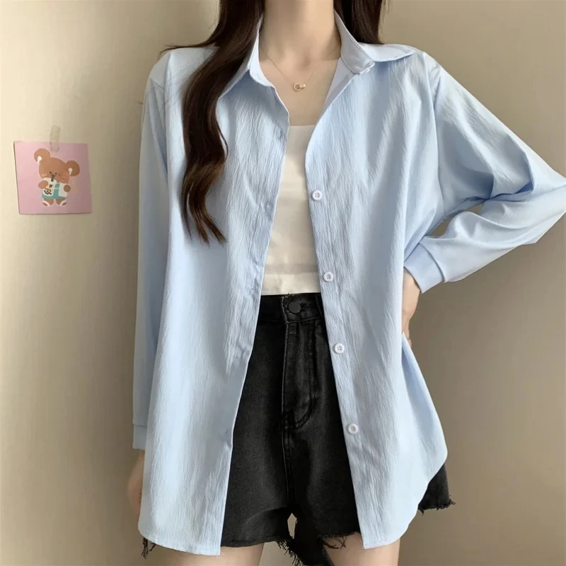 Fashion Versatile Turn-Down Collar Tops Women Long Sleeved Casual Shirts 2025 New Autumn Winter Loose Solid Blouses